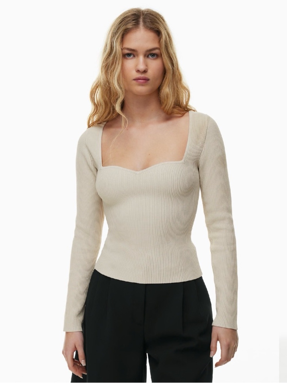 Babaton Aritzia Sculpt Knit Sweetheart Long Sleeve Top – Size 2XS – Cream - Picture 2 of 9